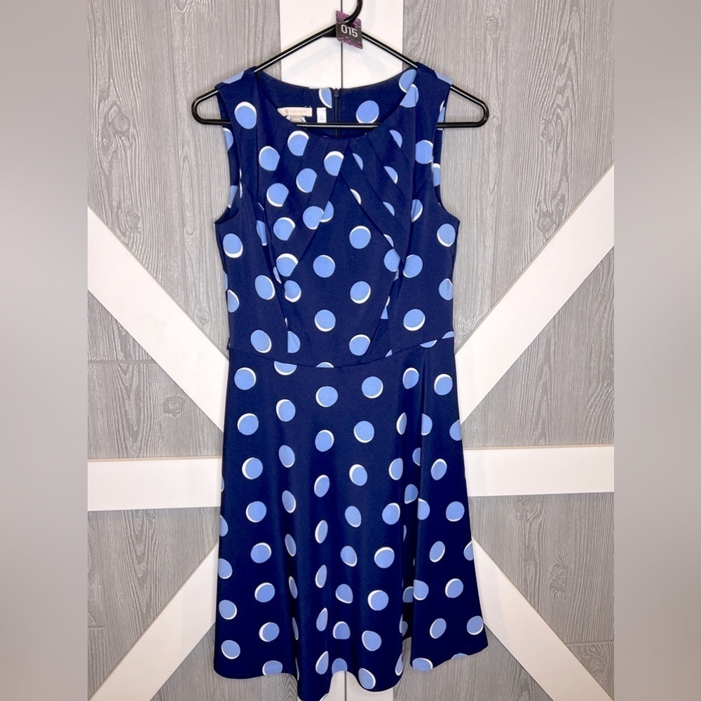 015. DRESSBARN Signature Darby Blue Polka Dot Dress 6P